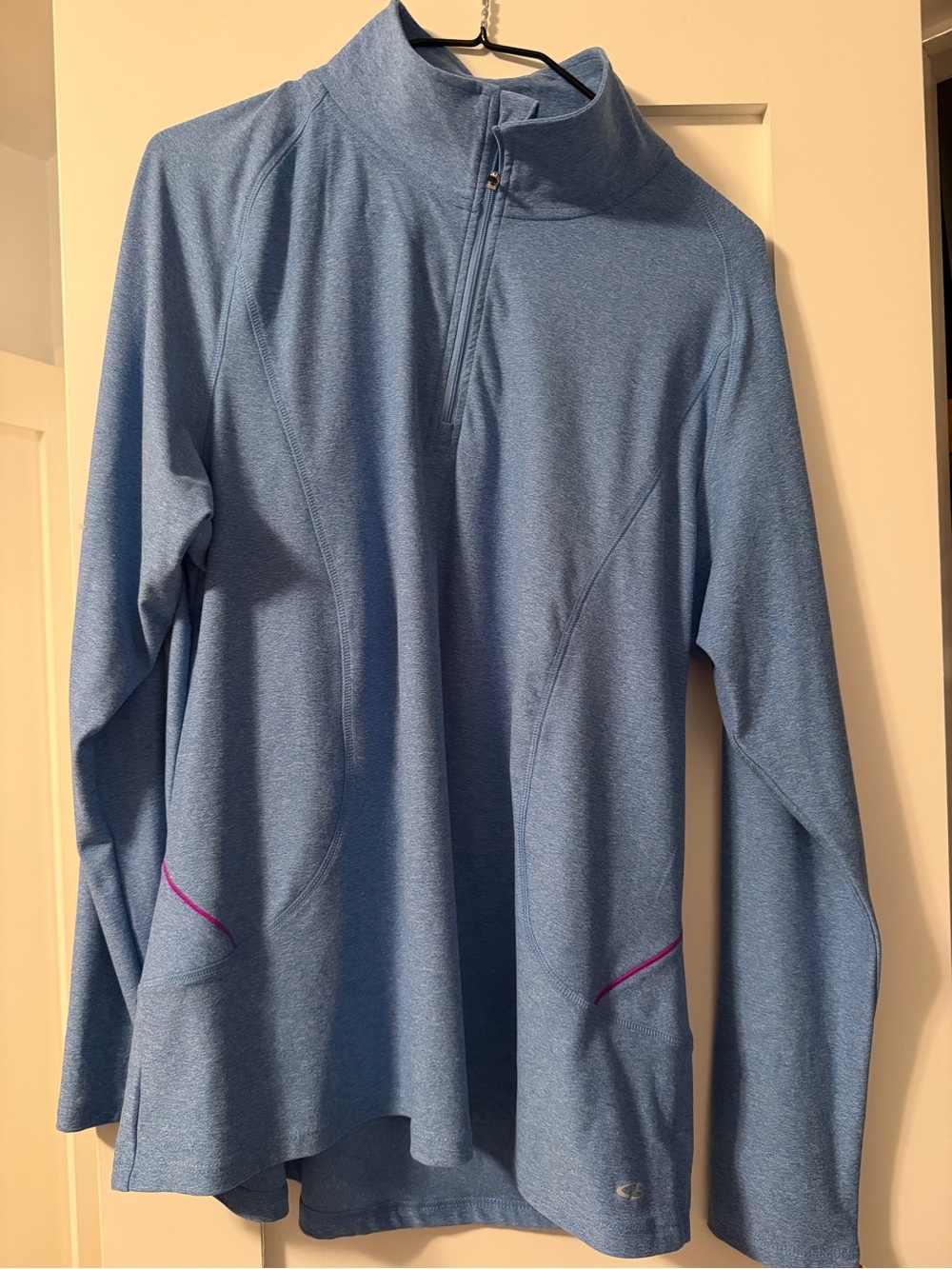 Champion Light Blue Half-Zip Ski Pullover with Pink Accents